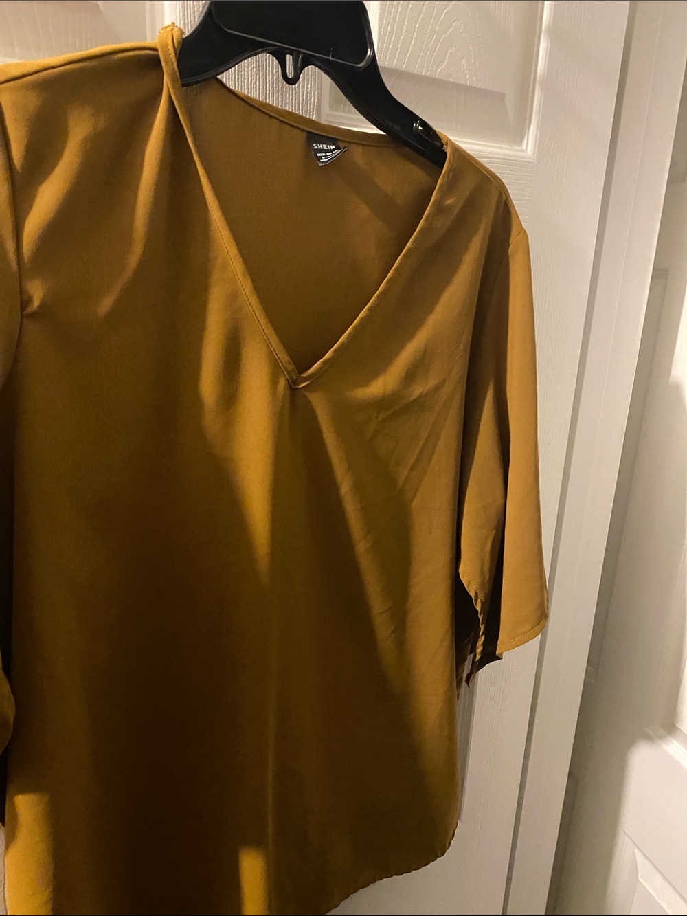 SHEIN Mustard V-Neck Short Sleeve Blouse